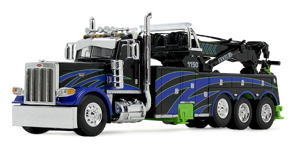 #60-2248 1/64 Black & Blue Peterbilt Model 389 Day Cab with Miller Century Model 1150 Rotator Wrecker