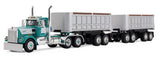 #60-2291 1/64 Turquoise & White Kenworth W900A Day Cab & 22' Dual End Dump Pup Trailers