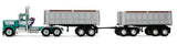 #60-2291 1/64 Turquoise & White Kenworth W900A Day Cab & 22' Dual End Dump Pup Trailers