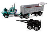 #60-2291 1/64 Turquoise & White Kenworth W900A Day Cab & 22' Dual End Dump Pup Trailers