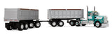 #60-2291 1/64 Turquoise & White Kenworth W900A Day Cab & 22' Dual End Dump Pup Trailers