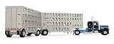 #60-2341 1/64 Black & Cyan Peterbilt Model 389 with 36" Flat Top Sleeper & 28' Wilson Silverstar Double Livestock Trailers