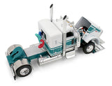 #60-2343 1/64 White & Dark Teal Peterbilt Model 389 with 36" Flat Top Sleeper & 28' Wilson Silverstar Double Livestock Trailers