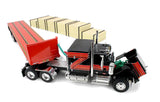 #60-2344 1/64 Black & Red GMC General with 60" Flat Top Sleeper & 48' Utility Flatbed Trailer with Lumber Load