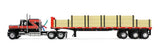 #60-2344 1/64 Black & Red GMC General with 60" Flat Top Sleeper & 48' Utility Flatbed Trailer with Lumber Load