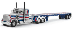 #69-1921 Bicentennial Patriot Peterbilt Model 359 with 36" Flat Top Sleeper & 48' Utility Flatbed Trailer