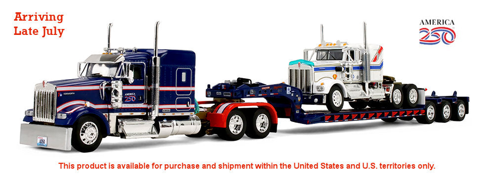 #69-2311 1/64 America250 Kenworth W900L with 72" Aerocab Flat Top Sleeper & Fontaine Magnitude Lowboy Trailer with Kenworth W900A Load