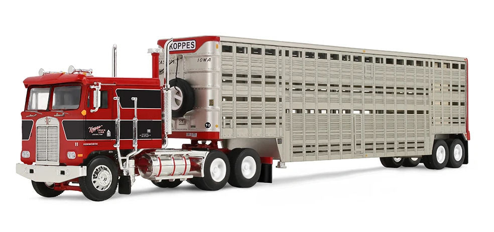 #69-2432 1/64 Koppes Truck Line Kenworth K100 COE Flat Top & Vintage 45' Wilson Livestock Trailer
