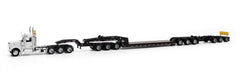 #71233 1/64 White Peterbilt Model 589 131-inch BBC Triple Axle Day Cab & Trail King TK170 Hydraulic Gooseneck Lowboy Trailer with Jeep & Booster