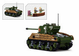#B1110 WWII Sherman M4A3 Pacific Battle Tank 2-in-1 Building Brick Set
