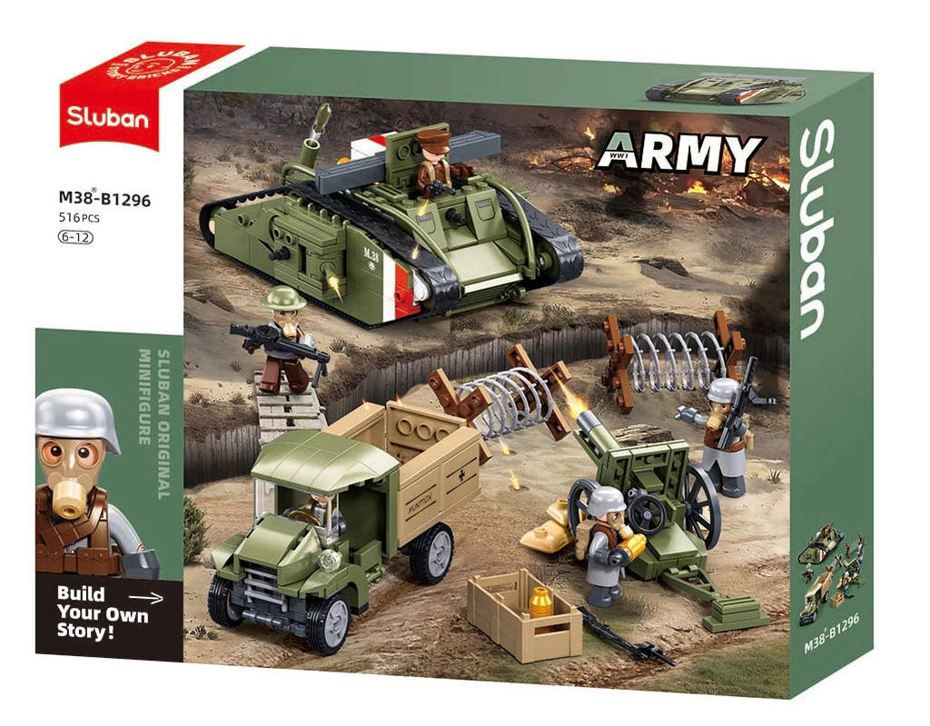 #B1296 WWI Mark V Army Assault Tank Building Brick Set
