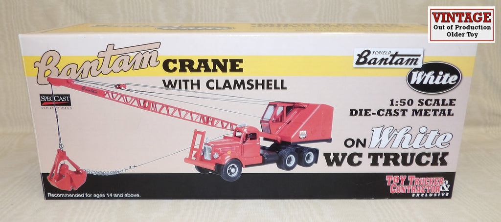 #CUST1052 1/50 Shield Bantam Crane with Clamshell on White WC22 Truck, 2010 National Toy Truck'n Construction Show