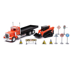 34023A 1/32 Kubota Compact Track Loader with Peterbilt Flatbed Truck Set