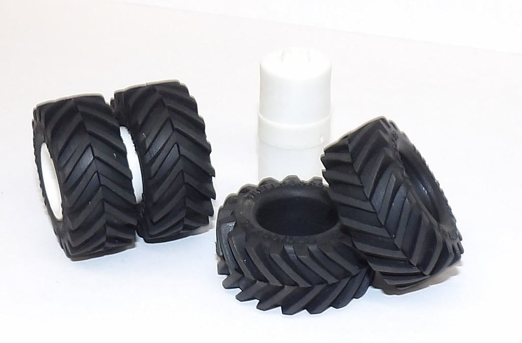 #SY211 1/64 Trelleborg 850/60x38 Rubber Tires with White Duals Rims - Pair