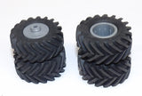 #SY212 1/64 Trelleborg 850/60x38 Rubber Tires with Silver Duals Rims - Pair