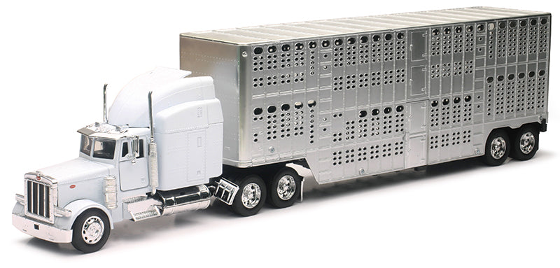 #12073B 1/32 White Peterbilt 379 with Pot-Belly Cattle Trailer