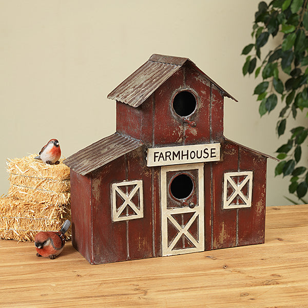 #2470070 Antique Red Metal Barn Wall Hanging Birdhouse
