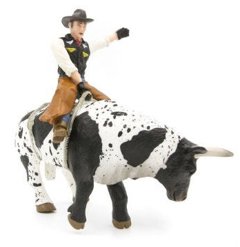 #500276 Black & White Bucking Bull & Rider Set