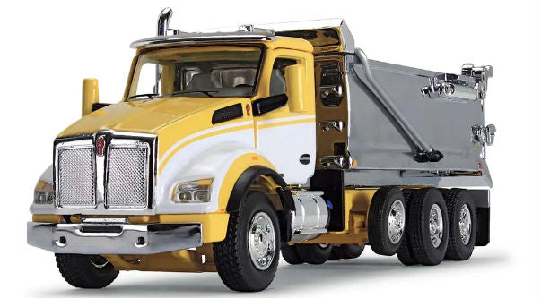#60-1416 1/64 Yellow, White & Chrome Kenworth T880 Rogue Tri-Axle Dump Truck