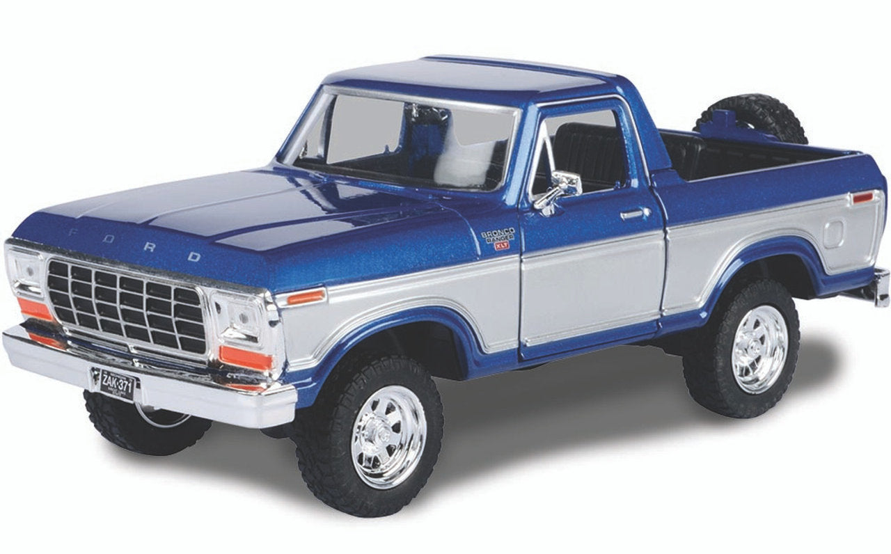 #79372BLS 1/24 Blue & Silver 1978 Ford Bronco Ranger XLT Open Top with Spare Tire