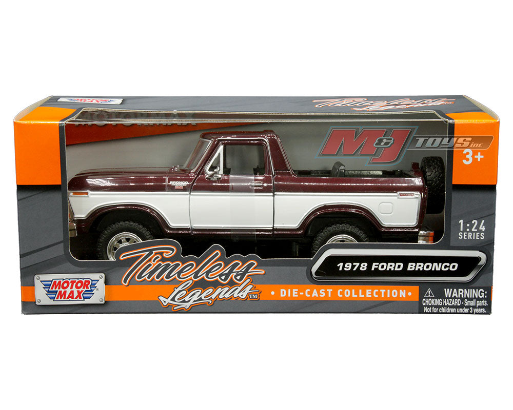 #79372BURWH 1/24 Burgundy & White 1978 Ford Bronco Ranger XLT Open Top with Spare Tire