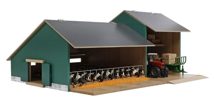 #KG610200 1/32 Wooden Cow Barn with Farm Machinery Shed