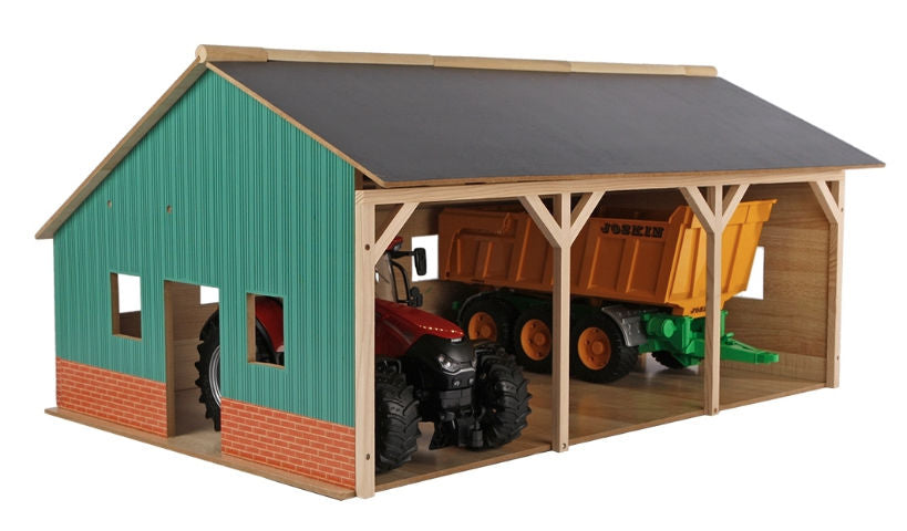 #KG610340 1/16 Wooden Farm Machinery Shed for 3 Tractors