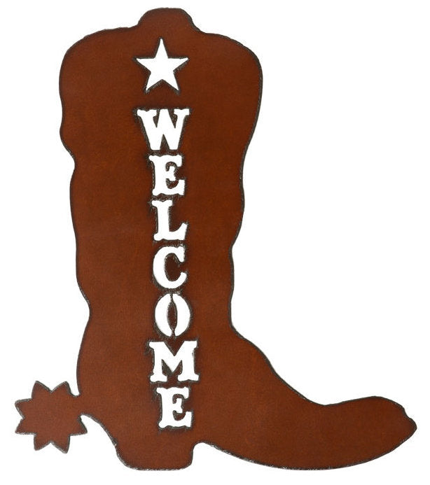 #V188 Welcome Boot with Spur Metal Sign